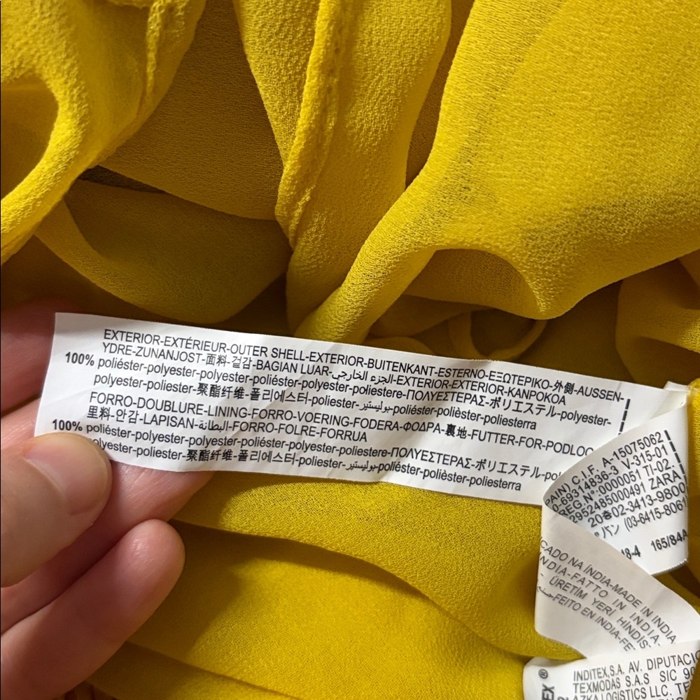 Zara Yellow Floral Pleated Chiffon Midi Dress With Short Sleeves Size Small - Picture 7 of 7